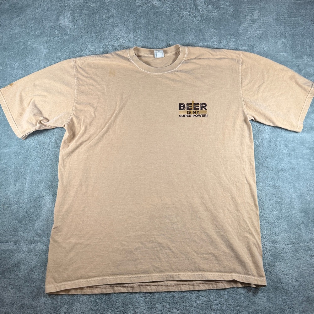 Crazy Shirts Mens XXL Beer Dyed Graphic Tee Beer Is My Super Power Tan T-Shirt